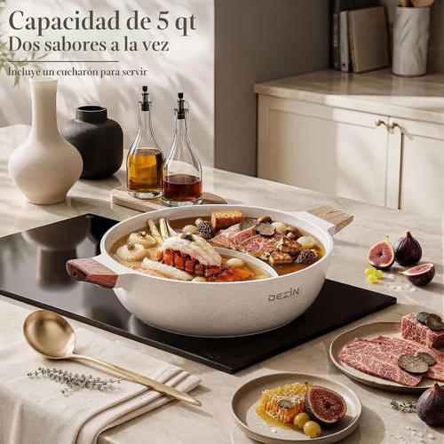 Vista 6 de Dezin Olla caliente de doble sabor con divisor, olla Shabu Shabu antiadherente de 5 cuartos de galón, olla caliente de doble cara de 12 pulgadas