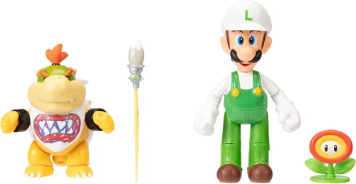 Vista 2 de Super Mario Nintendo - Figura de acción de 4 pulgadas, paquete de 2 Fire Luigi & Bowser Jr. con accesorios