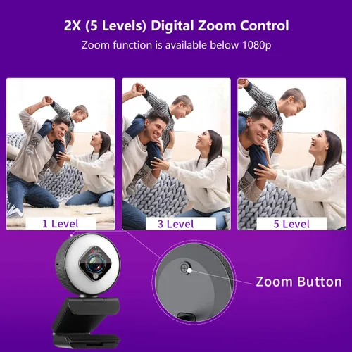 Vista 3 de Angetube Cámara web de transmisión 1080P con anillo de luz, cámara web HD con zoom digital enfoque automático para computadora, PC, portátil, Mac