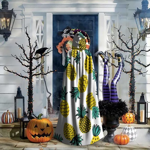 Vista 6 de Capa con capucha de bruja mágica de piña amarilla tropical capa de Navidad para cosplay para adultos
