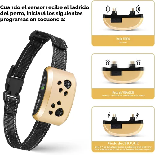 Vista 3 de Collar antiladridos para perros grandes, medianos y pequeños Dorado
