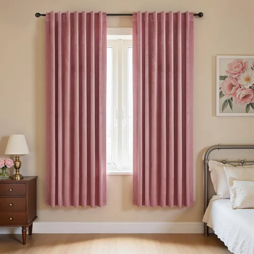 Vista 31 de Cortinas de terciopelo con trabilla trasera de 52 x 63 pulgadas de color naranja quemado de KOUFALL