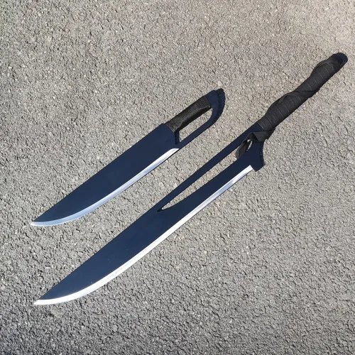 Vista 5 de Juego de dos piezas de espada de anime de metal, espadas dobles Zangetsu de Kurosaki para cosplay, colección