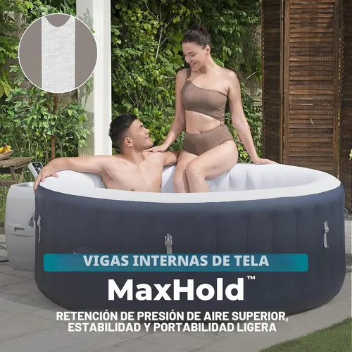 Vista 6 de Bestway SaluSpa Miami - Bañera de hidromasaje inflable para 2 a 4 personas, spa portátil de bajo consumo redondo para exteriores con 120 AirJets, 71
