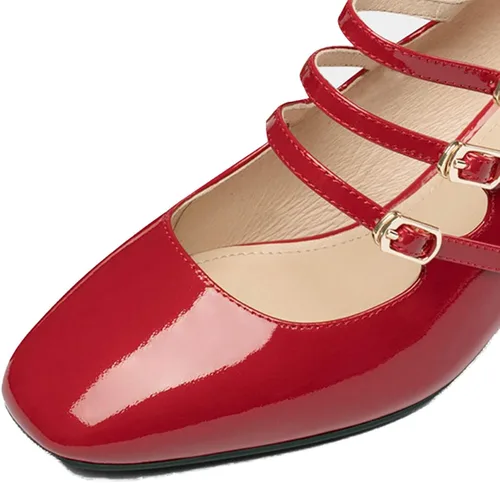 Vista 4 de YDN Zapatos Mary Jane cómodos de punta cuadrada para mujer, zapatos de tacón medio con tres correas para novia, noche, graduación, fiesta, zapatos