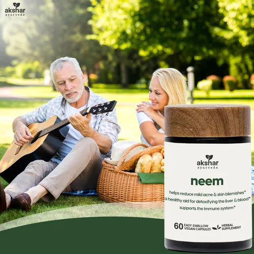 Vista 7 de AKSHAR Ayurveda - Cápsulas de neem con extracto de neem y polvo de hoja de neem, suplemento de neem a base de hierbas para apoyar la salud