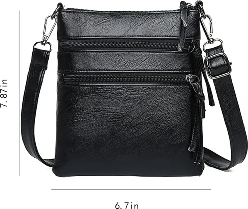 Vista 2 de Ke1Clo Bolso cruzado de cuero para mujer, con triple cremallera, bolsillo de hombro, bolso pequeño de moda para uso diariooficina