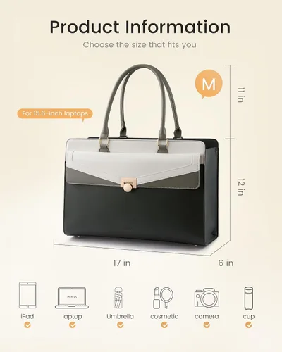 Vista 6 de LOVEVOOK Bolso de lona para laptop para mujer - Bolso de trabajo vintage de cuero PU, bolso de negocios para maestra resistente al agua