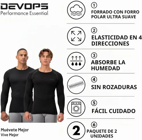 Vista 4 de DEVOPS Paquete de 2 camisas térmicas de compresión de manga larga para hombre 1#) Negro/Negro