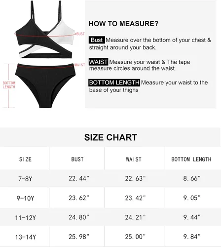 Vista 7 de Aulyffo Conjunto de bikini para niñas, traje de baño de dos piezas, traje de baño cruzado para niñas