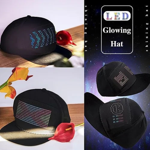 Vista 6 de Gorra de béisbol con pantalla LED, sombrero inteligente con Bluetooth animado, multiidioma personalizado con aplicación móvil, edición de control