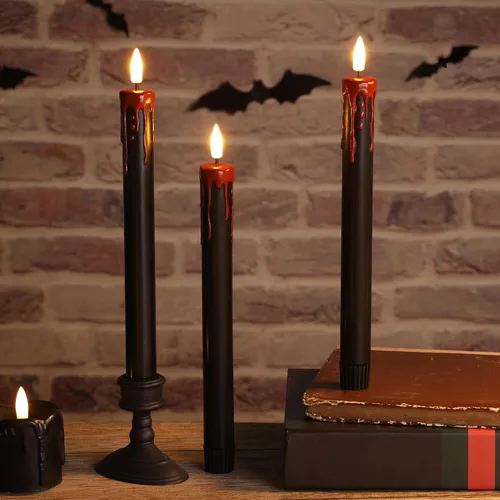 Vista 5 de Eywamage - Velas de mecha sin llama negras con control remoto, velas LED para Halloween a batería, juego de 6