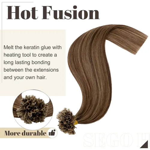 Vista 193 de SEGO Extensiones de cabello humano con micro cuentas, extensiones de cabello humano con micro bucle, lacio, natural, fusión fría, 1.76 oz/paquete