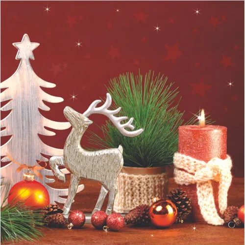 Vista 10 de Servilletas de papel de 20 unidades de 13 x 13 pulgadas para Navidad, 3 capas, estampado de campanas y velas, servilletas de cóctel para fiestas