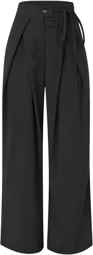 Vista 2 de Wide Leg Trouser Pants for Women Plus Size Casual High Waisted Tie Side Plicated Straight Leg Pants with Pockets