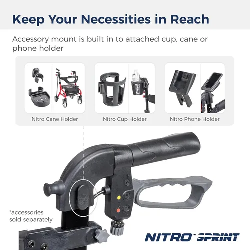 Vista 5 de Drive Medical Nitro Sprint - Andador plegable con asiento, ligero, para estatura estándar, con ruedas grandes, plegable, color negro