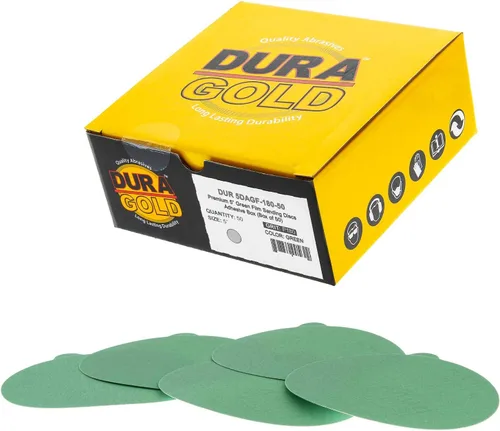 Vista 11 de Dura-Gold Discos de lija PSA de película verde de 5 pulgadas, grano 80 (caja de 50), discos de papel de lija autoadhesivos con parte trasera