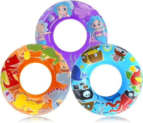 Vista 7 de Juego de flotadores de piscina para niños de 3 a 6 años, tubos interiores con temática de pirata y dinosaurio para diversión de verano, tubos