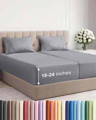 Vista 123 de Sábanas individuales de bolsillo extra profundo, sábanas transpirables y refrescantes de 3 piezas, juego de sábanas de lujo para hotel, suaves, sin