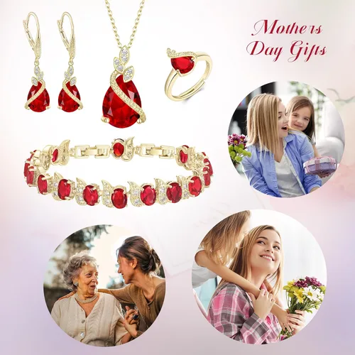 Vista 7 de BriLove Juego de joyas para novia, gota de agua con gas de circonita cúbica, collar con colgante de cristal, aretes de palanca y pulsera de tenis