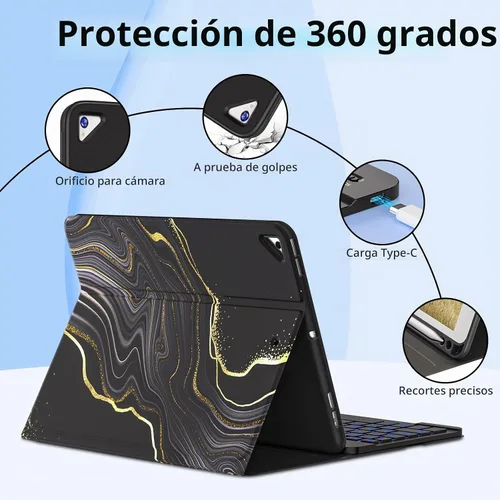 Vista 7 de FUWANG Funda para iPad de 9ª/8ª/7ª generación con teclado de 10,2 pulgadas Negro dorado