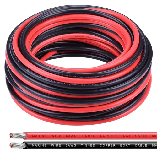 Vista 18 de Cable de calibre 6, iGreely 10 pies negro y 10 pies rojo 6 AWG cable eléctrico de cobre estañado, 2 cables aislados de un solo conductor trenzado