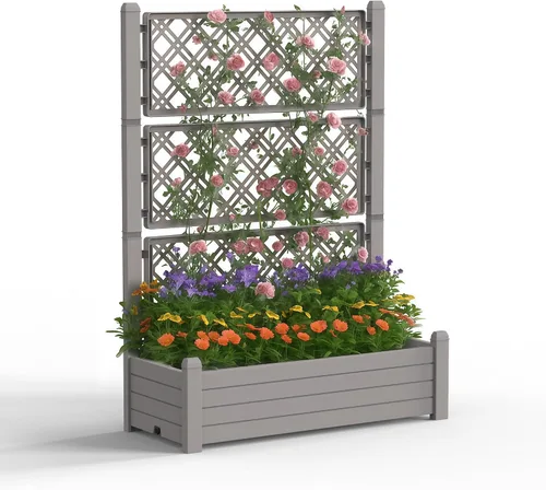 Vista 18 de PatioZen Cama de jardín elevada de 14 galones, maceta elevada de riego automático con tapón de drenaje y medidor para verduras, flores, hierbas Ashen