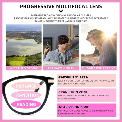 Vista 4 de Paquete de 3 lentes de lectura progresivos multienfoque para mujer, luz azul, multifocal, transición, con bisagra de resorte