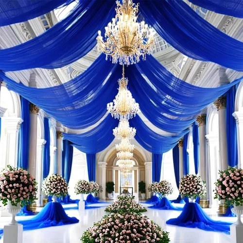 Vista 47 de 6 paneles de cortinas de techo azul bebé para boda, cortinas de techo de 5 pies x 10 pies, tela de drapeado para arco de boda, cortinas