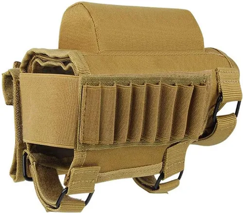 Vista 8 de AIRSSON Soporte táctico para mejillas de rifle con 2 bolsas Molle para 8 cartuchos en rejilla y 2 almohadillas de mejilla de diferentes alturas