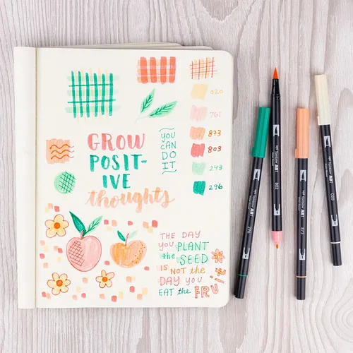 Vista 8 de Tombow 56239 Marcadores artísticos de doble pincel, Just Peachy, paquete de 6. Marcadores mezclables, con pincel y punta fina