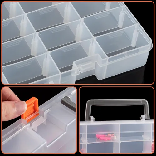 Vista 4 de Caja organizadora grande de plástico transparente de 48 rejillas con Transparente: 1 unidad