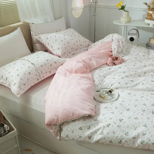 Vista 5 de mixinni Juego de funda de edredón de algodón floral para niñas y adolescentes, con lazos de cremallera, fácil cuidado, ultra suave y transpirable