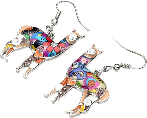 Vista 3 de NEWEI Pendientes de alpaca de aleación esmaltada de América del Sur, colgantes de moda, joyería única de animales para mujeres y niñas, Metal, Sin