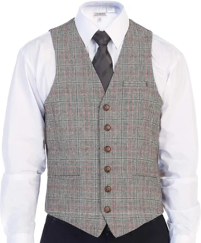 Vista 87 de Gioberti Chaleco de tweed formal de 6 botones para hombres