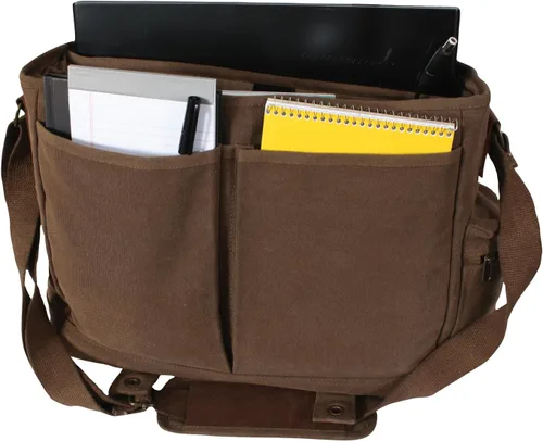Vista 4 de Rothco Bolso para portátil Pathfinder de lona vintage con detalles de cuero Marrón tierra