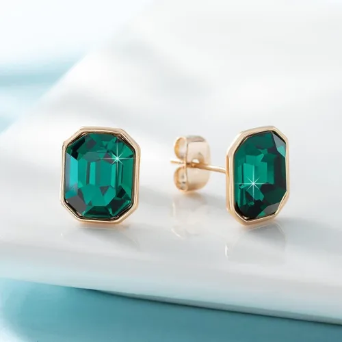 Vista 5 de Aretes de tuerca octágono de cristal austriaco para mujer, joyería hipoalergénica de plata de ley 925