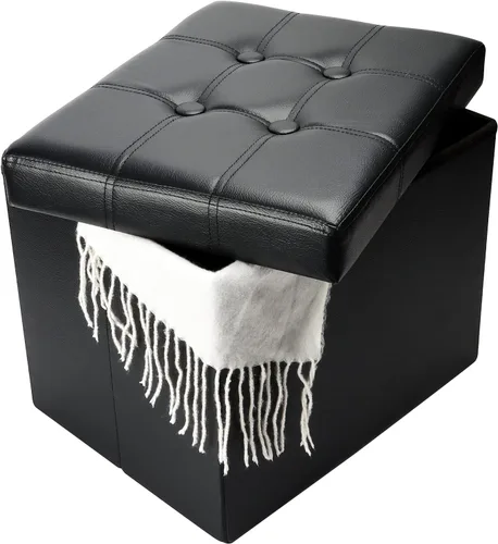 Vista 18 de Bsketa Otomana de Almacenamiento, Taburete Plegable con Asiento Acolchado de Espuma Más Gruesa, Otomana Pequeña de Cuero para Almacenamiento, Banco