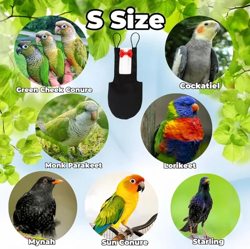 Vista 9 de Pañales para pájaros, arnés para pájaros, trajes de vuelo con correa voladora de 80 pulgadas, pañal de loro con capa interior impermeable para orina