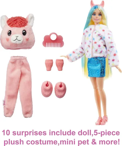 Vista 4 de Barbie Muñeco Cutie Reveal, disfraz de felpa de llama de la serie de fantasía, 10 sorpresas, incluyendo mini mascota y cambio