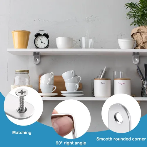 Vista 5 de Pelopy 100 soportes en forma de L de acero inoxidable de 90 grados, soporte de ángulo recto resistente para muebles de madera, silla, cajón
