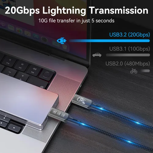 Vista 5 de Cable de extensión largo USB4 Thunderbolt 4 5M 16.5 pies 8K USB C M/M 240W carga rápida 40Gbps transferencia de datos 7680 * 4320 8K @60Hz 4K @144Hz