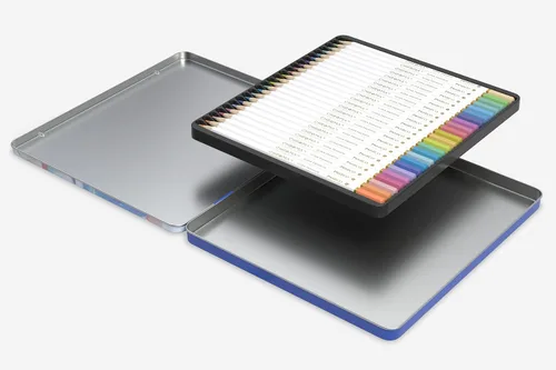 Vista 4 de Lápices de colores pastel Marco Chroma Manga Juego de 24 unidades en caja de metal; dureza 2B, suministros de dibujo profesional para niños