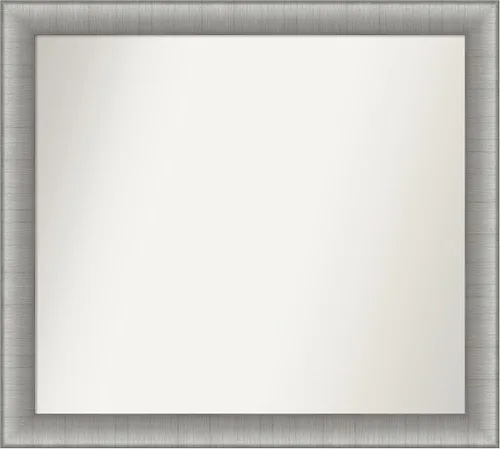 Vista 402 de Amanti Art Espejo de baño plateado para sobre el fregadero, 28 x 37 pulgadas, elegante espejo rectangular de peltre cepillado, marco de madera