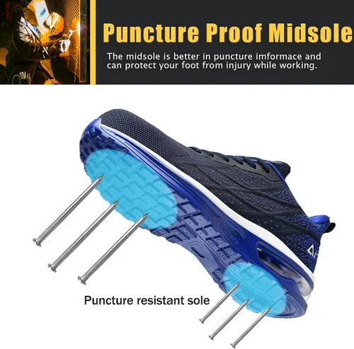 Vista 3 de HiHatide - Zapatos con punta de acero para hombre, zapatos de trabajo, zapatos de seguridad, con amortiguación de aire, ligeros, antideslizantes