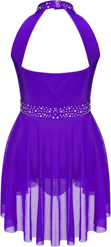 Vista 4 de CHICTRY Kids Girls Sparkly Rhinestone Ballet Gymnastics Leotards Modern Lyrical Dance Costume