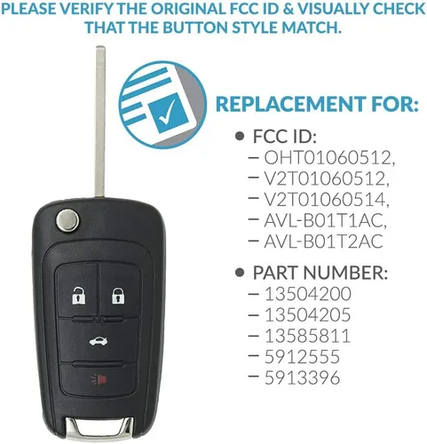 Vista 4 de Keyless2Go llavero de apertura remota de 4 botones para Camaro Equinox Verano Sonic y otros vehículos que utilizan FCC OHT01060512 (2 unidades)