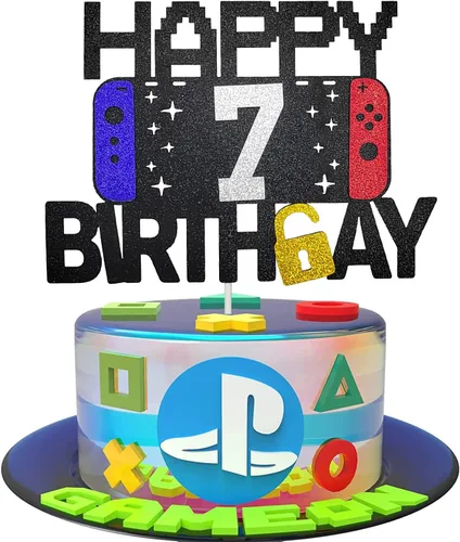Vista 8 de Decoración de pastel de videojuegos de feliz 6º cumpleaños para niños y niñas de 6 años, decoración de fiesta de cumpleaños de nivel 6