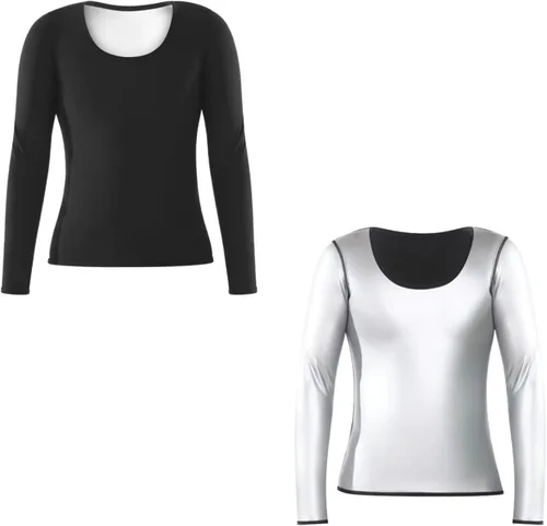Vista 4 de Nano Hertz Traje de sudor para sauna, moldeador de cuerpo, camiseta de manga larga para mujer