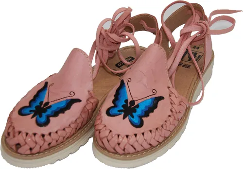 Vista 3 de The Western Shops Sandalias de mariposa de piel para mujer, sandalias mexicanas Huarache, sandalias de mariposa para mujer rosa